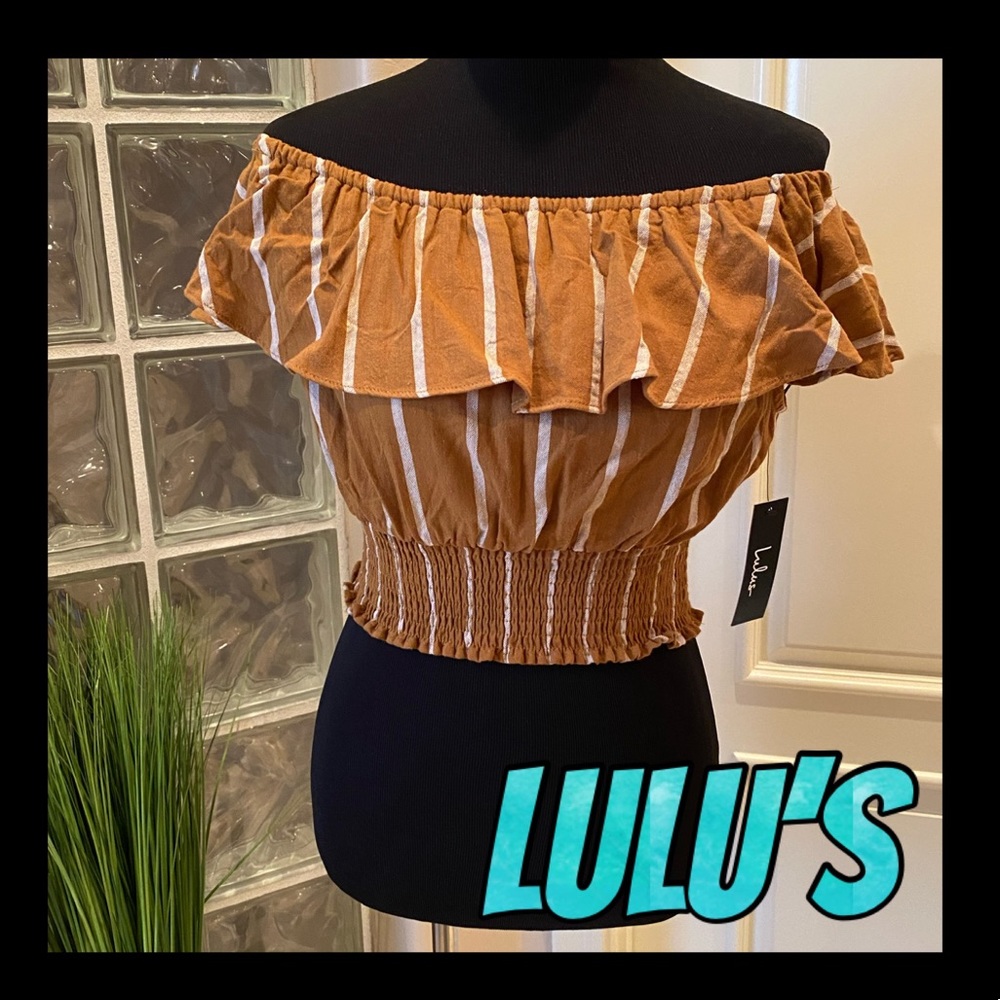 🌸NWT🌸Lulu’s off the shoulder striped crop top - Picture 1 of 7